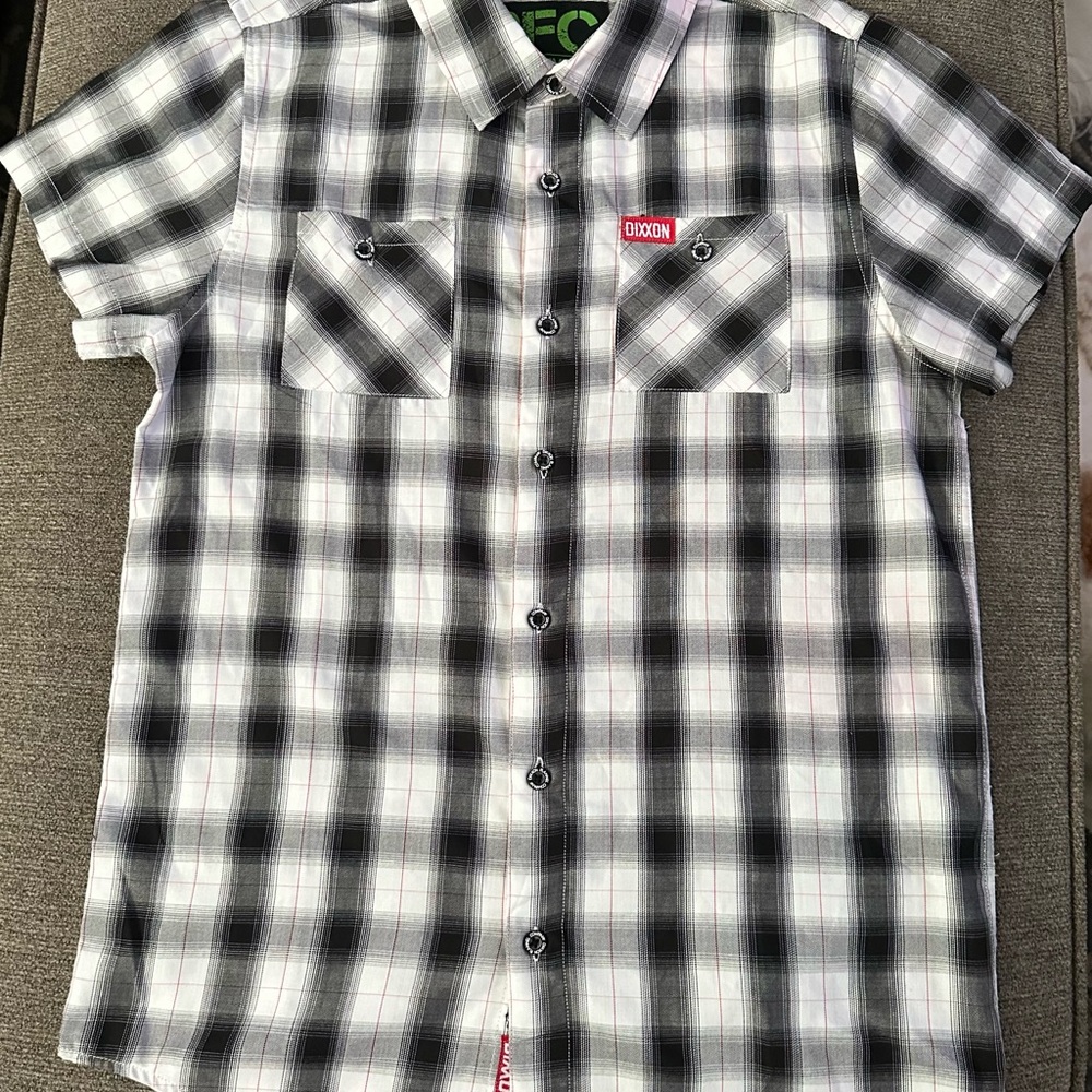 DIXXON DFC YOUTH GARFIELD Bamboo Short Sleeve White, Black, Lil Red Plaid Sz L